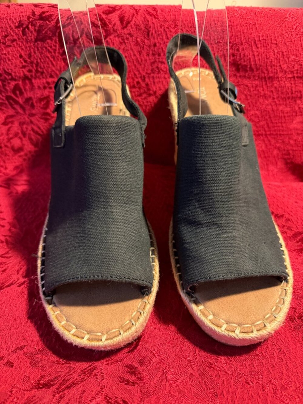 TOMS Women's Black Monica Wedge Slingback Espadrille Sandal Sz 12